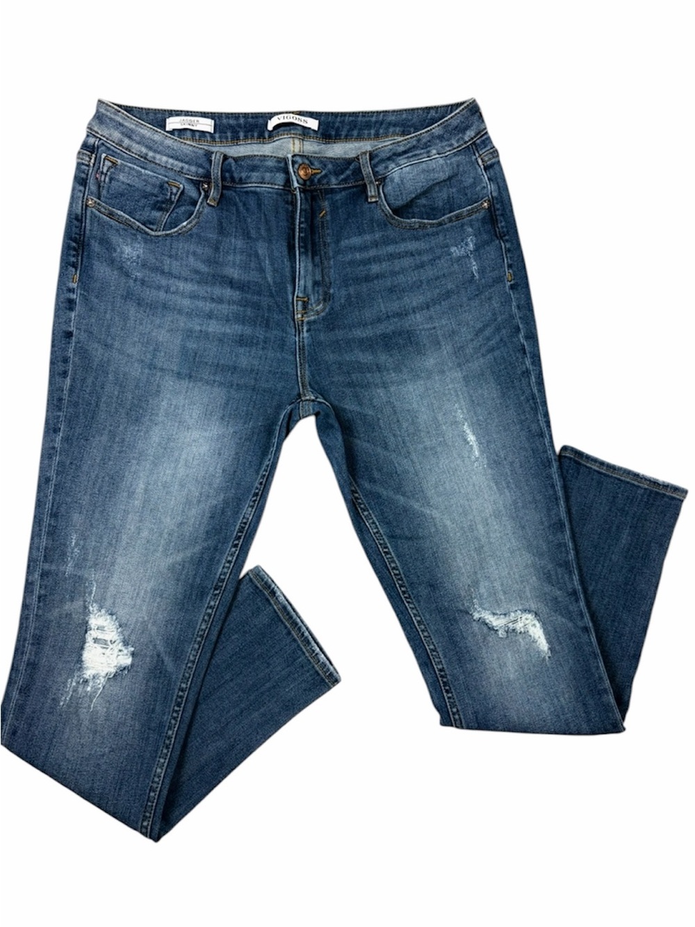 VIGOSS Jagger Midrise Skinny Jeans Distressed Medium Wash Stretch Denim (33)